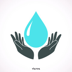 Fototapeta na wymiar hands cupped support drop of water symbol