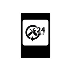 Road sign black 24 hours service cars vector icons