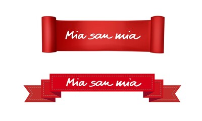 Vector illustration of Mia San Mia design ribbon banner, card, templet. The phrase Mia san Mia is FC Bayern Munich's motto which roughly translates to We are who we are