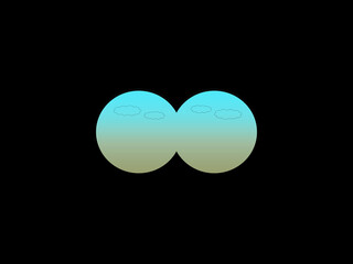 Looking through binoculars. 