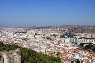 Fototapeta na wymiar View of modern Malaga from the height of the ancient fortress of Alcazaba