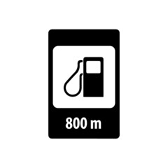 Road sign black refueling through 800 meters vector icons