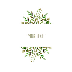 Wreath with Watercolour greenery leafs for spring and summer cards