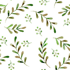 Fototapeta na wymiar Seamless pattern with Watercolour greenery leafs