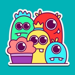 cute doodle monster designs for coloring, backgrounds, stickers, logos, symbol, icons and more