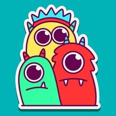 cute doodle monster designs for coloring, backgrounds, stickers, logos, symbol, icons and more