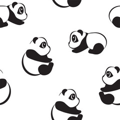 Panda seamless pattern vector illustration. Black and white animal textile design.