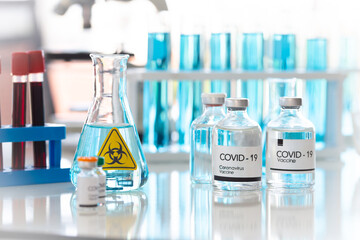 The Covid-19 vaccine lab equipment was placed on a table in a biological lab.