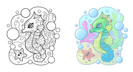 little cartoon cute seahorse, funny illustration