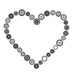 Heart of cogwheels gears. Mechanical silhouette of human heart.