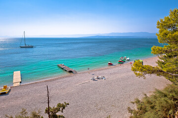 Zlatni Rat famous turquoise beach in Bol on Brac island view, Golden Horn