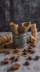 Fototapeta na wymiar ice cream cones with gray background