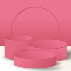 3d Stage background minimal scene with soft pink colour. Podium 3d vector illustration. Podium stand to show product.Stage showcase on pedestal studio. -3d Vector Illustration