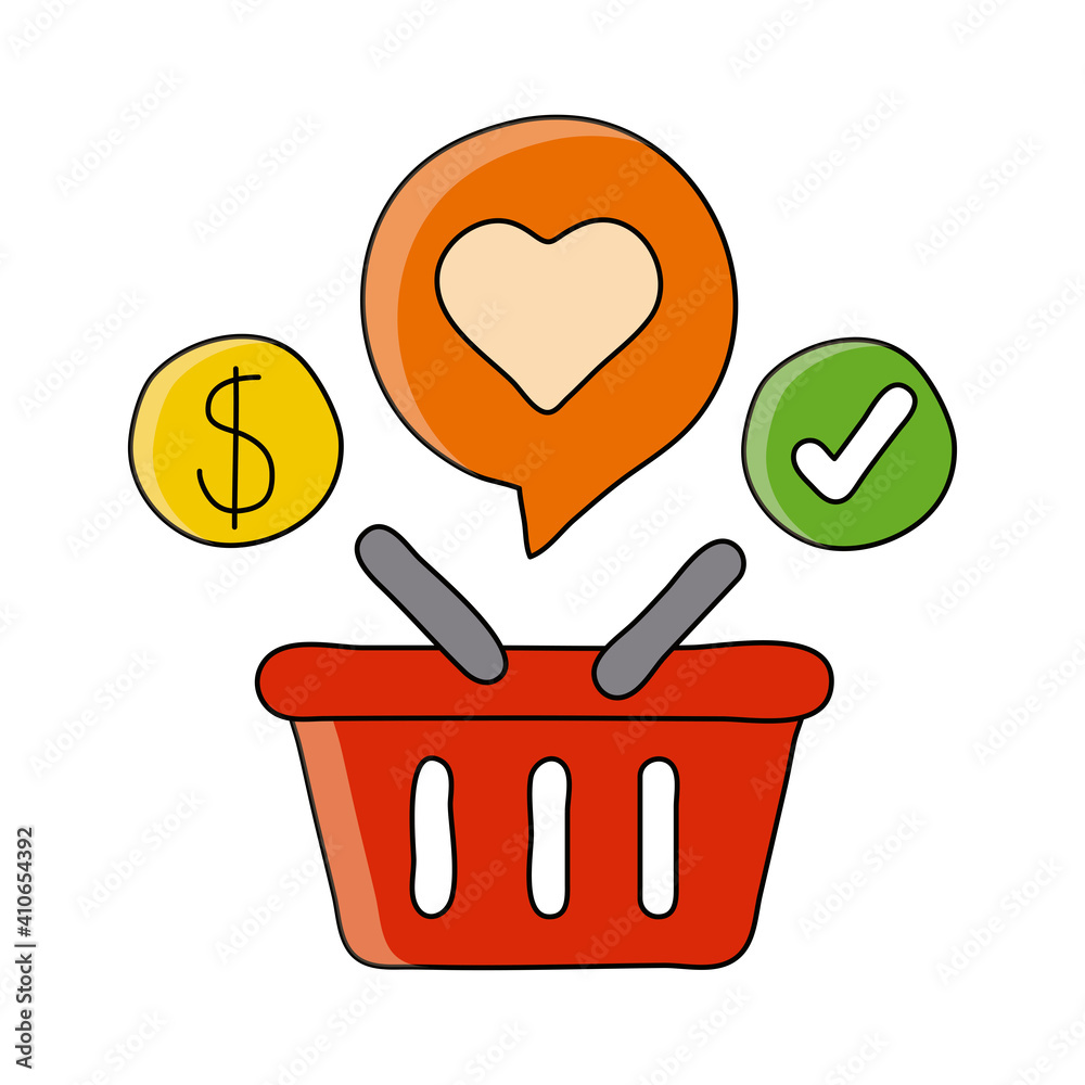 Wall mural shopping basket with set icons