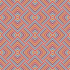 Wicker seamless pattern with geometric ornament. Vivid colors background with overlapping stripes. Fish scale motif.