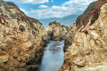 California nature - landscape, beautiful cove with rocks on the seaside in Garrapata State Park. County Monterey, California, USA