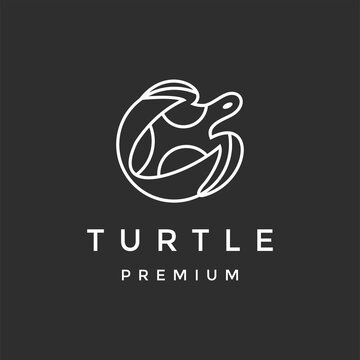 turtle line logo vector in black background in black background.