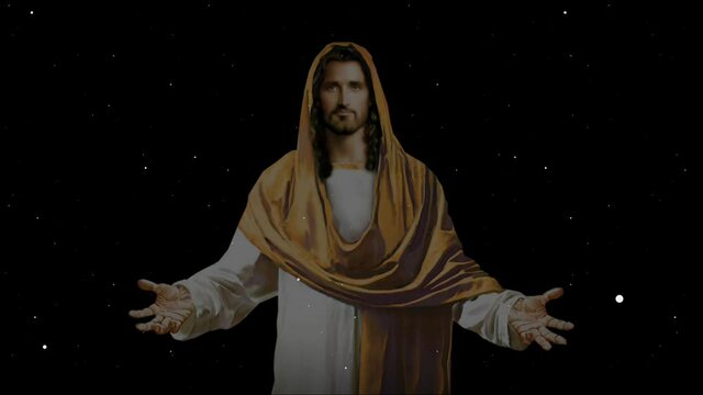 
Jesus Christ,the ascension of Jesus, black background and star with jesus Christ 4k footage,Jesus standing at the space,
