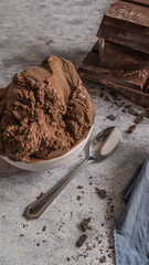 chocolate ice cream gray background ready to eat