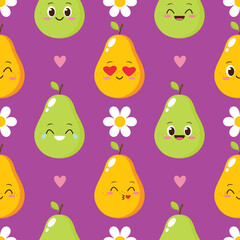 Seamless pattern with happy pears