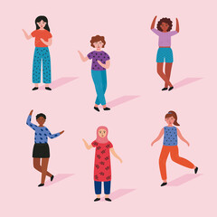 group of six young women standing avatars characters