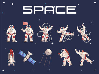 space astronaut character in spacesuit satellite spaceship © djvstock