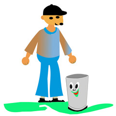 people with trash cans