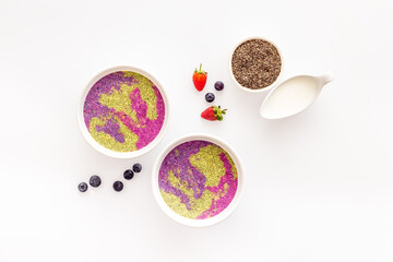 Vegan Acai detox smoothie bowles with berries and chia seeds