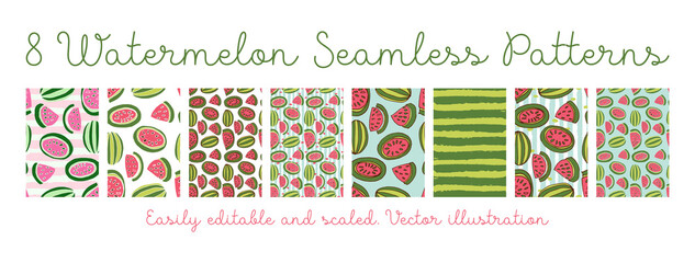 Set of seamless watermelon patterns.