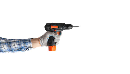 hand holds a construction tool accumulator drill - perforator