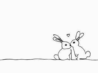 simple bunny with a heart childish hand drawn  with continuous lines art for special moment like easter's day, valentines' day, wallpaper, pattern, banner, label, texture vector design