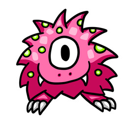 Stylized Adorable Fluffy One Eyed Pink Monster