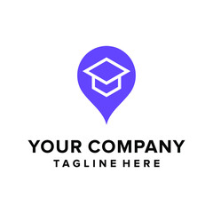 Education logo. Toga hat and location symbol concept