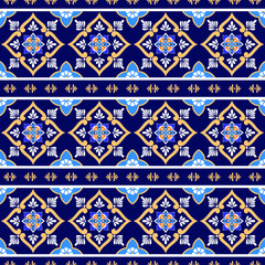 Italian tile pattern vector border seamless with blue ornament. Vintage ceramic motif texture. Spanish, portuguese azulejos, mexican talavera, sicily majolica. Mosaic background for wall or floor.
