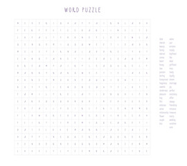 Valentines day word puzzle crossword - find the listed words about love in the brain work puzzle. attentiveness test, riddle game in English. words are located forward and down