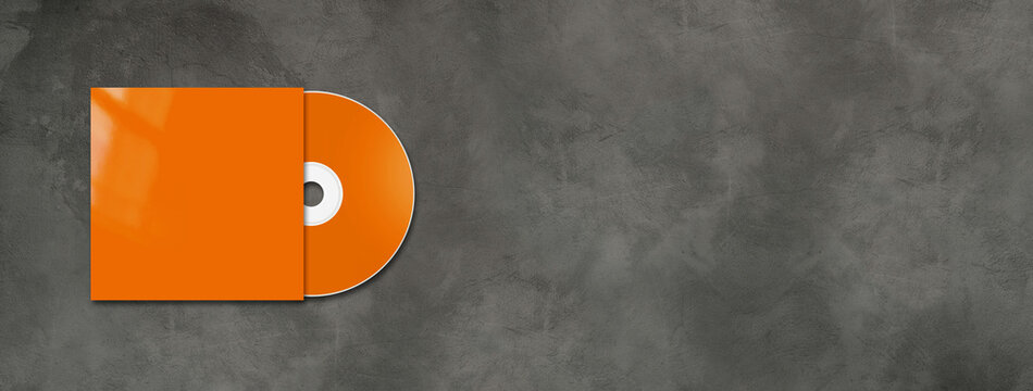 Orange CD - DVD Mockup Template Isolated On Concrete Background Banner