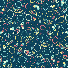 Fun hand drawn lemons seamless pattern, cute doodle summer background, great for banners, wallpapers, wrapping - vector design