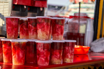 Refreshing beverages vendor at city pier in Istanbul
