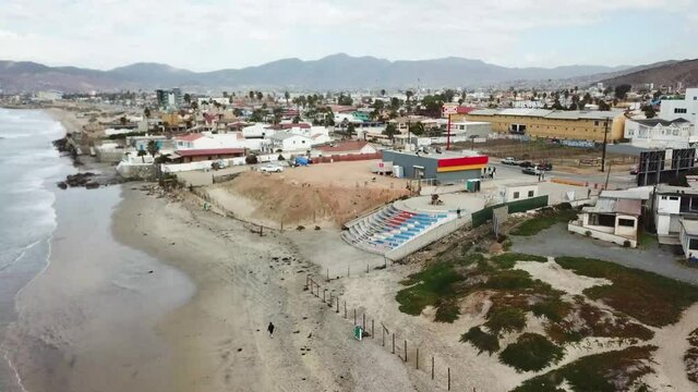 Drone aerial shot of Playa Hermosa, Ensenada, Mexico