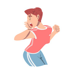 Woman Character Holding Hand Near Mouth and Shouting or Screaming Loud to the Side Vector Illustration