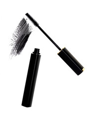 Mascara with brush on white background