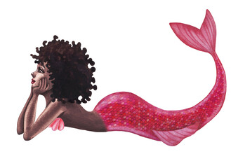 Watercolor lying mermaid isolated on white background © Ekaterina Glazkova