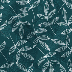 Seamless floral pattern of hand drawn branches and leaves. Vector sketch plant elements in one continuous art line. Modern design for print, fabric, packaging paper.