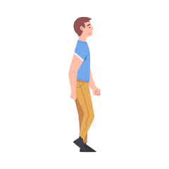 Man Character Going or Walking Taking Steps Forward Side View Vector Illustration
