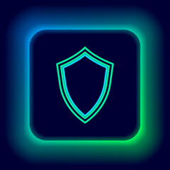 Glowing neon line Shield icon isolated on black background. Guard sign. Colorful outline concept. Vector.