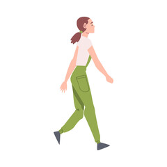 Fototapeta na wymiar Woman Character Going or Walking Taking Steps Forward Side View Vector Illustration
