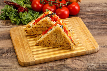 Club sandwich with eggplant and cheese