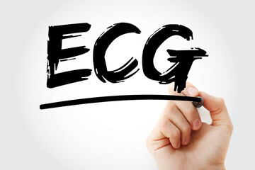 ECG - electrocardiogram acronym with marker, concept background