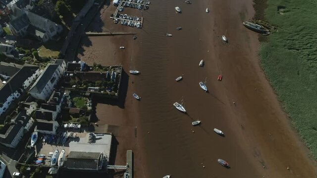 Top down of the riverside in the village of Topsham, Devon