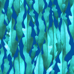 Repeated seamless pattern of watercolor sea weeds